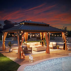 14' X 20' Hardtop Gazebo, Outdoor Galvanized Steel Double Roof Permanent Aluminum Frame Pavilion Pergola Canopy with Privacy Curtains for Garden, Patio, Backyard, Deck and Lawns.