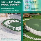 Yankee Emerald Series Pool Covers for Above Ground Pools | Oval 16x25 ft Swimming Pool Cover w/Steel-Core Cable, Winch for Winterization | 9 mil Medium-Thickness for Off-Season, On-Season Protection