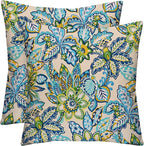 RSH DECOR: Square Throw Pillows Set of 2 | 20” x 20” | All-Weather Spun Fabric | Water and Fade-Resistant | Outdoor Accent Pillows for Patio Furniture | Copeland Caribe Blue Floral