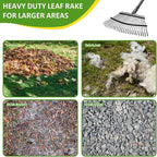 Garden Leaf Rake Set with 25 Tines, Heavy Duty Metal Rake for Leave (Adjustable 73" Long, 18" Wide) with 32 Gallon Reusable Leaf Bag, Ideal for Yard Lawn Shrub Gardening