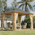 MELLCOM 10x12FT Hardtop Gazebo, Wooden Finish Coated Aluminum Patio Gazebo with Aluminum Composite Double Roof for Patio Lawn and Garden, Curtains and Netting Included