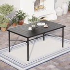 7 Pcs Patio Dining Set for 6, Rectangular Metal Dining Table with Umbrella Hole and 6 Chairs, Outdoor Table and Chairs Set for Lawn Garden Backyard and Deck, Blue