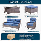 Luxury High Back Outdoor Furniture with 6-Inch Thick Cushions, Patio Furniture Set with Swivel Chairs, 6 PCS Wicker Conversation Set for Porch, Balcony, Deck and Yard