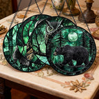 Stained Glass Window Hanging 4 Pcs Set Green Forest Night Sky Wildlife 6.3" - Suncatcher Door Garden Sun Catcher Decor Birthday for Mom Woman Nana Men Friend