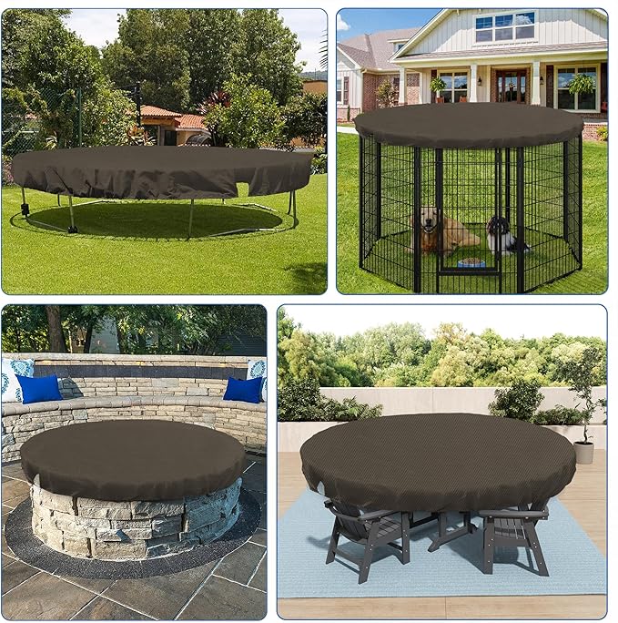ECOOPTS 17 ft Round Pool Cover for Above Ground Pools, Swimming Pool Cover Protector Winter Safety Cover (Brown)