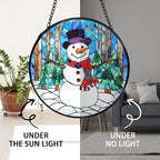 TNUW Snowman Christmas Stained Glass Window Hanging, Rustic Winter Xmas Snowman Sun Catchers Indoor Window Glass Round Wall Art Decor, Christmas Sculptures, Statues, Suncatchers, 7.9＂x7.9＂
