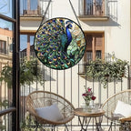 Stained Glass Window Hanging, Turquoise Peacock Sun Catcher for Door Home Decor Blue Green Suncatcher Christmas Mother's Day Birthday Gifts for Women Men Mom and Nana 11.8 in