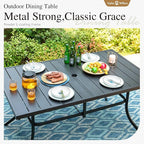 Sophia and William Patio Dining Set for 6, 13ft Patio Umbrella Navy Blue, Removable Seat Cushions, Black 59" Patio Dining Table