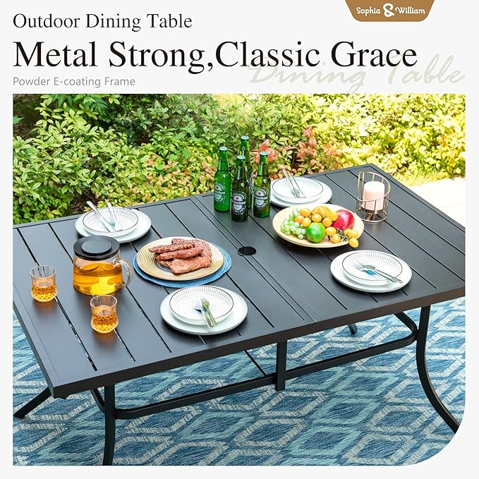 Sophia & William Patio Table and Chairs Set, Outdoor Dining Set for 6, 7 Piece Metal Patio Furniture, 60" Black Rectangular Table(Geometry)
