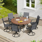 VICLLAX 7 Pieces Outdoor Dining Set, Patio Furniture Set of 6 Patio Swivel Dining Chairs and 50" Patio Spliced Round Tabletop, Dark Charcoal Chairs & Walnut Tabletop