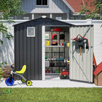 6x4 FT Outdoor Storage Shed,Metal Shed with Window,Garden Shed W/Dual Air Vents & Lockable Sliding Door,All Weather Waterproof Tool House W/Sloped Roof,for Patio,Yard,Lawn,Black