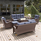 LayinSun 8 Pieces Outdoor Patio Furniture Set with Fire Pit Table, Rattan Wicker Sectional Swivel Rocker Chairs Sets with Ottomans, Swivel Glider Chair and Coffee Table