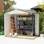 Outsunny 7' x 4' Outdoor Storage Shed, Garden Tool Metal Shed with Foundation Kit, Double Lockable Door, Air Vents and Sloping Roof, for Backyard, Patio, Lawn, White