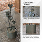 XBrand Metal Sculptural Multi-Tiered Flower Water Fountain, No LED Lights, Silver, 35" Tall