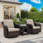 Vista Vibe Outdoor Wicker 360 Degree Swivel Glider Rocker Chairs set of 2 with Cat Nest Side Table, All-weather Rattan Patio Conversation Furniture Set with Washable Cushions for Balcony, Yard (Beige)
