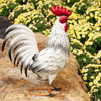 TERESA'S COLLECTIONS Garden Decor, White Rooster Garden Decor, Waterproof Metal Garden Statue, 17.5", Rooster Gifts, Garden Gifts for Women Mom Dad, Indoor/Outdoor