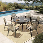 HERA'S HOUSE 7 Pieces Patio Table and Chairs Set, Outdoor Dining Set for 7, 6 x Cushioned Woven Rattan Patio Chairs and 1 x 54” Round Table with Umbrella Hole, Outdoor Rattan Dining Set for Lawn