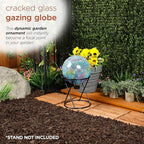 Alpine Corporation - Shades of Blue Crackle Glass Gazing Ball, Colorful Garden Décor for Patio & Yard, 12" Tall (Multicolor)