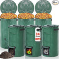 Berlune 6 Pcs Reusable Yard Waste Bags with Lid and Handles Extra Large Lawn Bags for Collecting Fall Leaves Heavy Duty Garden Trash Container for Camping Outdoor Debris Branches Grass(34 Gallon)