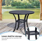 3 Pieces Round Dining Table Set for 2, Patio Dining Set Includes 2 Dark Blue Stackable Patio Chairs and 27.6" Black Metal Round Table, Patio Furniture Sets with Sling Support for Outside, Garden