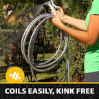 Bionic Steel 25 Ft Metal Garden Hose with Nozzle, 25Ft x 5/8 In. Premium 304 Stainless Steel Metal Water Hose, Flexible Non Kinking, Lightweight, Heavy Duty, for Yard, Outdoor