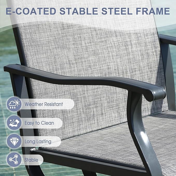VICLLAX 5 Pieces Outdoor Dining Set, Patio Furniture Set of 4 Patio Swivel Dining Chairs and Square Patio Table, Grey Chairs & Antique Grey Tabletop