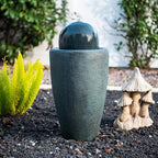 XBrand 25.98" H Dark Green Round Stone Indoor/Outdoor Modern Sphere Water Fountain w/LED Lights – Ball Bubbling Fountain Décor for Garden, Patio, or Tabletop