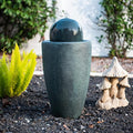 XBrand 25.98" H Round Stone Indoor/Outdoor Modern Stone Textured Sphere Water Fountain w/LED Lights, Ball Fountain Decor, Dark Green