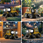 Garden Statue Outdoor Solar Light Decor with LED Light Rustic Vintage Bulldozer Construction Vehicle Decoration for Lawn Patio Yard Gifts for Women