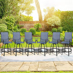 Vongrasig 6 Piece Patio Swivel Bar Chairs, All Weather Metal Textile High Swivel Bar Stools Chairs, Outdoor High Top Bistro Set for Backyard, Lawn Garden, Balcony, Denim Blue