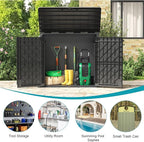 Horizontal Resin Storage Shed 36 Cu Ft with Lockable Doors, Portable Outdoor Storage Cabinet -Waterproof Outdoor Storage Box for Backyards, Easy to Assemble Black