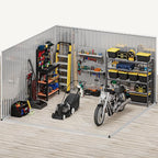 DWVO 10x10ft Large Tool Storage Shed with Window, Lockable Doors, and Sloped Roof, Oversized Steel Outdoor Storage Shed for Garden, Patio, Garage, Backyard, Lawn(Gray + White)