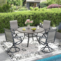DIFY 5 Pieces Outdoor Patio Dining Set, 4 Grey Textilene Swivel Dining Chairs and 40.6" Grey Wood-Like Round Dining Table, Metal Outdoor Table and Chairs