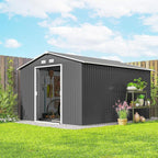 Outsunny 11' x 9' Outdoor Storage Shed, Garden Tool Metal Shed with Foundation Kit, Double Lockable Door, Air Vents and Sloping Roof, for Backyard, Patio, Lawn, Gray
