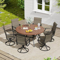 VICLLAX 7 Pieces Outdoor Dining Set, Patio Furniture Set of 6 Patio Swivel Dining Chairs and 50" Patio Spliced Round Tabletop, Mixed Brown Chairs & Walnut Tabletop