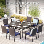 PHI VILLA 9 Pieces Square Outdoor Dining Set for 8, Large Metal Dining Table & Rattan Wicker Chairs with Cushions, Dining Furniture Set for Patio, Deck, Yard, Porch