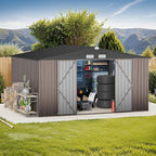 GVDV 10X12 FT Outdoor Storage Shed, Durable Metal Outside Storage for Garden, Patio and Backyard, Waterproof Shelter for Tools, Equipment