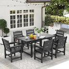 7-Piece HIPS Patio Dining Set, Outdoor Dining Table and Chairs Set with Umbrella Hole, Weatherproof Dining Table Set for 6 Person, Patio Furniture Set for Outside Deck, Black