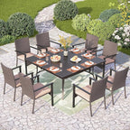 PHI VILLA Outdoor Wicker Chairs Set of 6, Rattan Covered Metal Armchairs with Removable Cushion, Heavy Duty Furniture Set for Patio, Deck, Porch, Yard