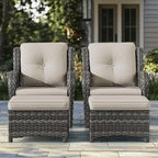 4 Pieces Patio Conversation Set, Wicker Chairs Set of 2 and Two Ottomans with 3.5-inch Seat Cushions, High Back and Curved Armrest for Backyard, Balcony and Deck, Beige