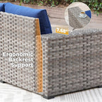 ovios 9 Pieces Patio Furniture Set, Outdoor Wicker Sectional Sofa with 42" Firepit Table Swivel Chair, Modern Modular Deep Seat Rattan Couch Conversation Sets, Navy Blue