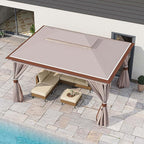 LAUSAINT HOME Outdoor Patio Gazebo 10'x13' with Expansion Bolts, Heavy Duty Party Tent & Shelter with Double Roofs, Mosquito Nettings and Privacy Screens for Backyard, Garden, Lawn