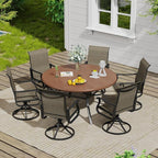 VICLLAX Outdoor Patio Round Dining Table, 53"x 53" Aluminum Tabletop for Deck Lawn Garden Backyard, Walnut