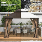 Domi 10'x14' Hardtop Gazebo Canopy, Outdoor Metal Gazebo with Galvanized Steel Double Roof,Curtain and Netting,Permanent Pavilion for Patio Deck,Backyard