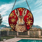 Stained Glass Window Hanging 4 Pcs Set Red Golden Snowflakes Large 11.8" - Christmas Elk Rabbit Suncatcher Door Garden Sun Catcher Decor Birthday for Mom Woman Nana Men