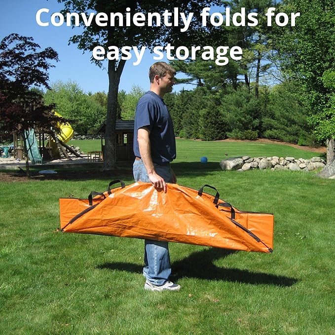 Reusable Cleanup Tarp for Lawns and Gardens - Landscape and Yard Accessories, Rake Leaves and Debris, Easy To Use, Collapsible Design, Orange, (5’ X 7’)