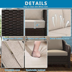 Vista Vibe Outdoor Rattan Chairs Set of 2 with Coffee Table, All-Weather Patio Conversation Furniture Set with Washable Cushions &Hand-Woven PE Rattan, Garden, Bistro, Deck, Yard (Beige)
