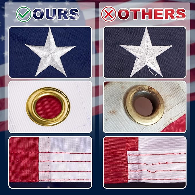 XIFAN Premium American Flag 6x10 Outdoor, Heavy Duty 420D Tough Polyester, Long Lasting US Flags for High Wind Outside with Embroidered Stars, Sewn Stripes, 3 Brass Grommets