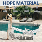 Patio Chaise Lounge Chair Set of 4, HDPE Outdoor Lounge Chairs with 5-Position Adjustable Backrest, Cup Holder and Wheels, 450lbs Capacity for Poolside Deck Backyard, All Weather Material(White)
