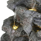 5-Tiered Concrete Tall Slim Fountain, 23.85" H –LED-Lit Column, Space-Saving Modern Outdoor Accent, All-Weather Resistant